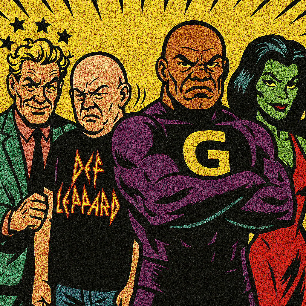 A comic-book style graphic of four villains of Meniere's disease looking sinister