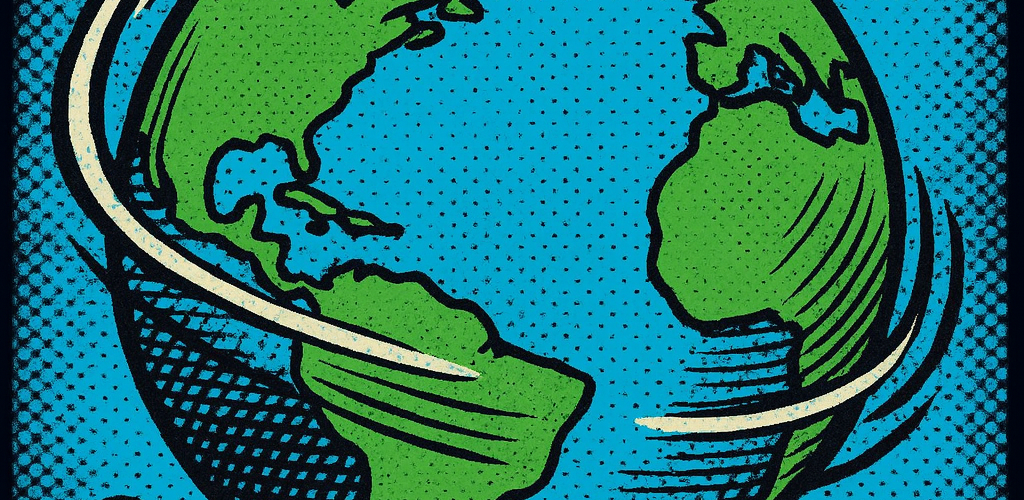 A comic-book image of the world spinning